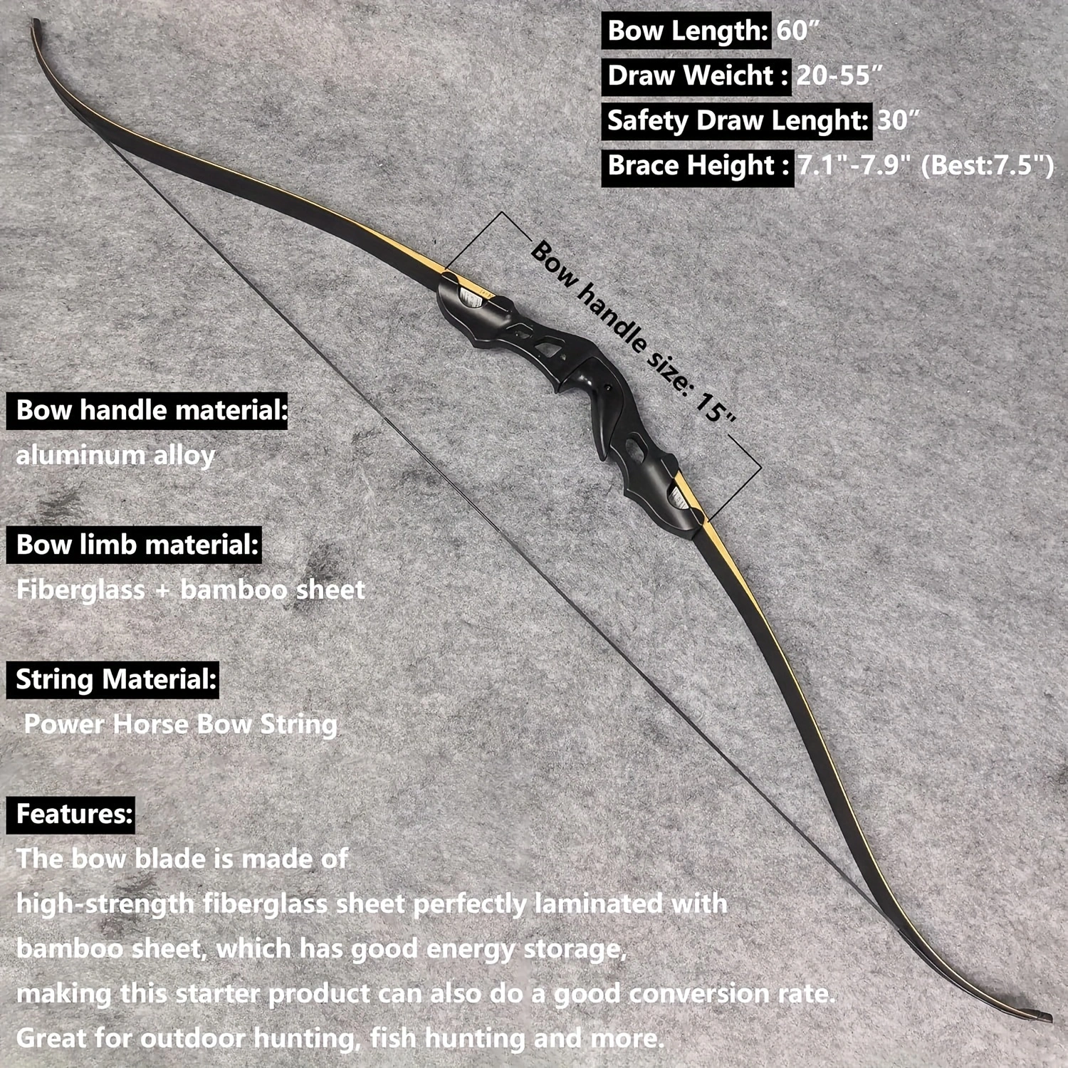 Aluminum alloy recurve bow for outdoor fish shooting and beautiful hunting bow
